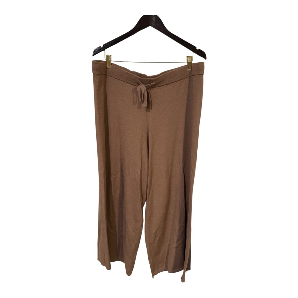 Max Studio 2 Piece Knit Lounge Set XL Taupe Hooded Sweater Wide Leg Pants NWT - Picture 3 of 8